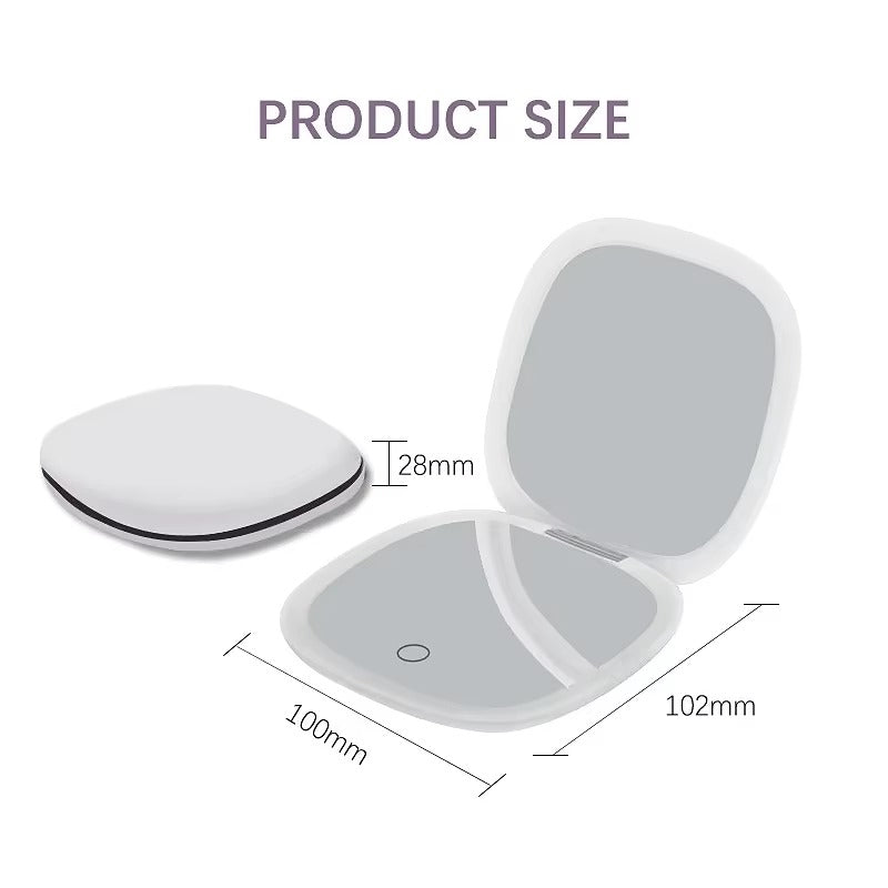 Folding Portable LED Mirror – USB Rechargeable Touch Dimmer 10X Magnifying Velura