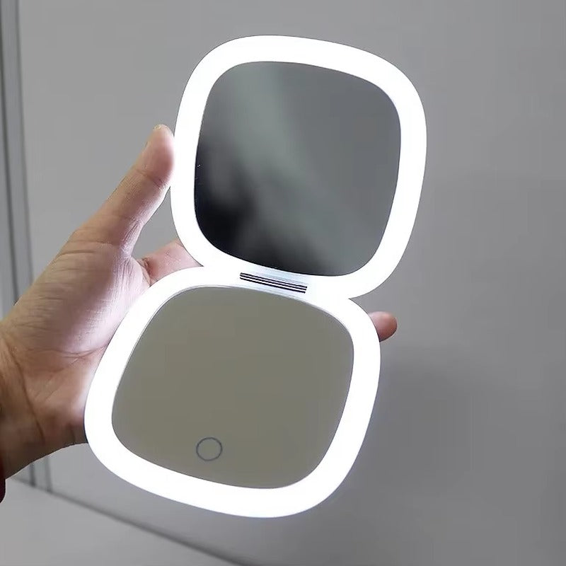 Folding Portable LED Mirror – USB Rechargeable Touch Dimmer 10X Magnifying Velura