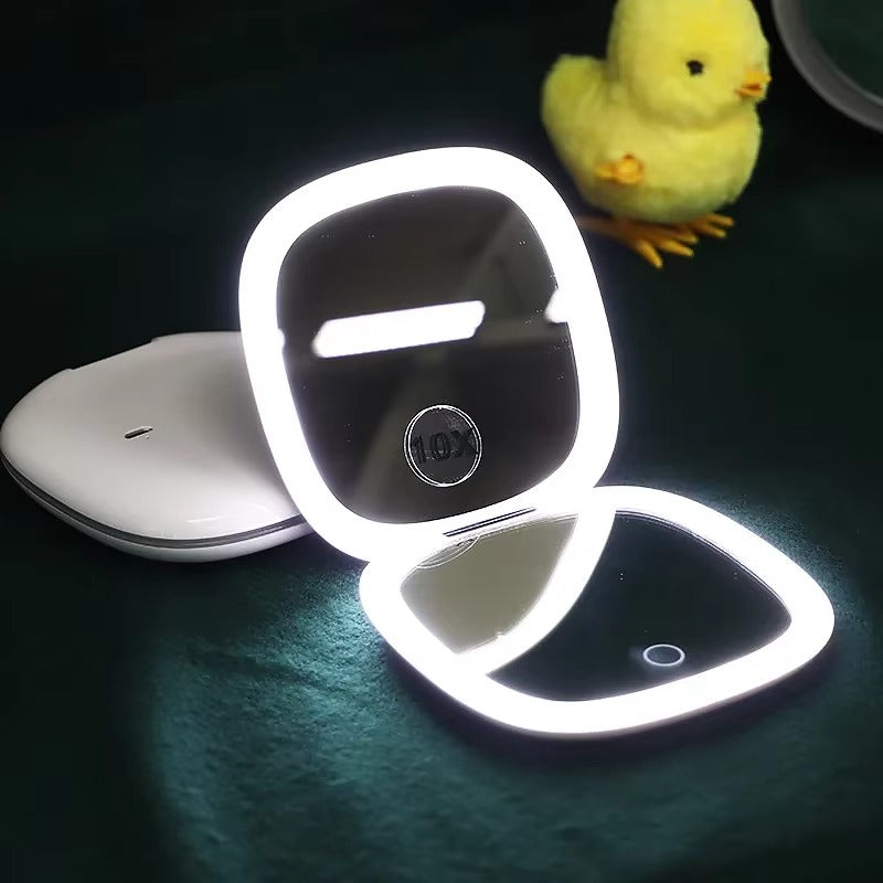 Folding Portable LED Mirror – USB Rechargeable Touch Dimmer 10X Magnifying Velura