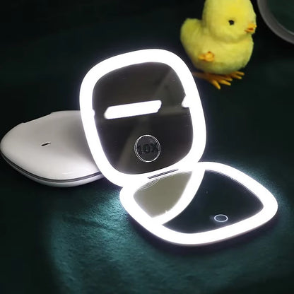 Folding Portable LED Mirror – USB Rechargeable Touch Dimmer 10X Magnifying Velura