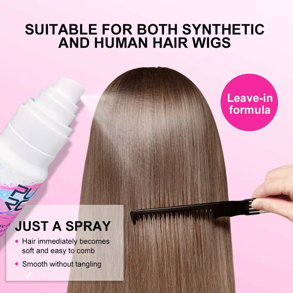 Anti-Frizz Spray Leave-In Wig Detangle Spray 80Ml Anti-Static Heat Protectant for Human/Synthetic Hair Smoothing Softness Anti-Frizz Velura