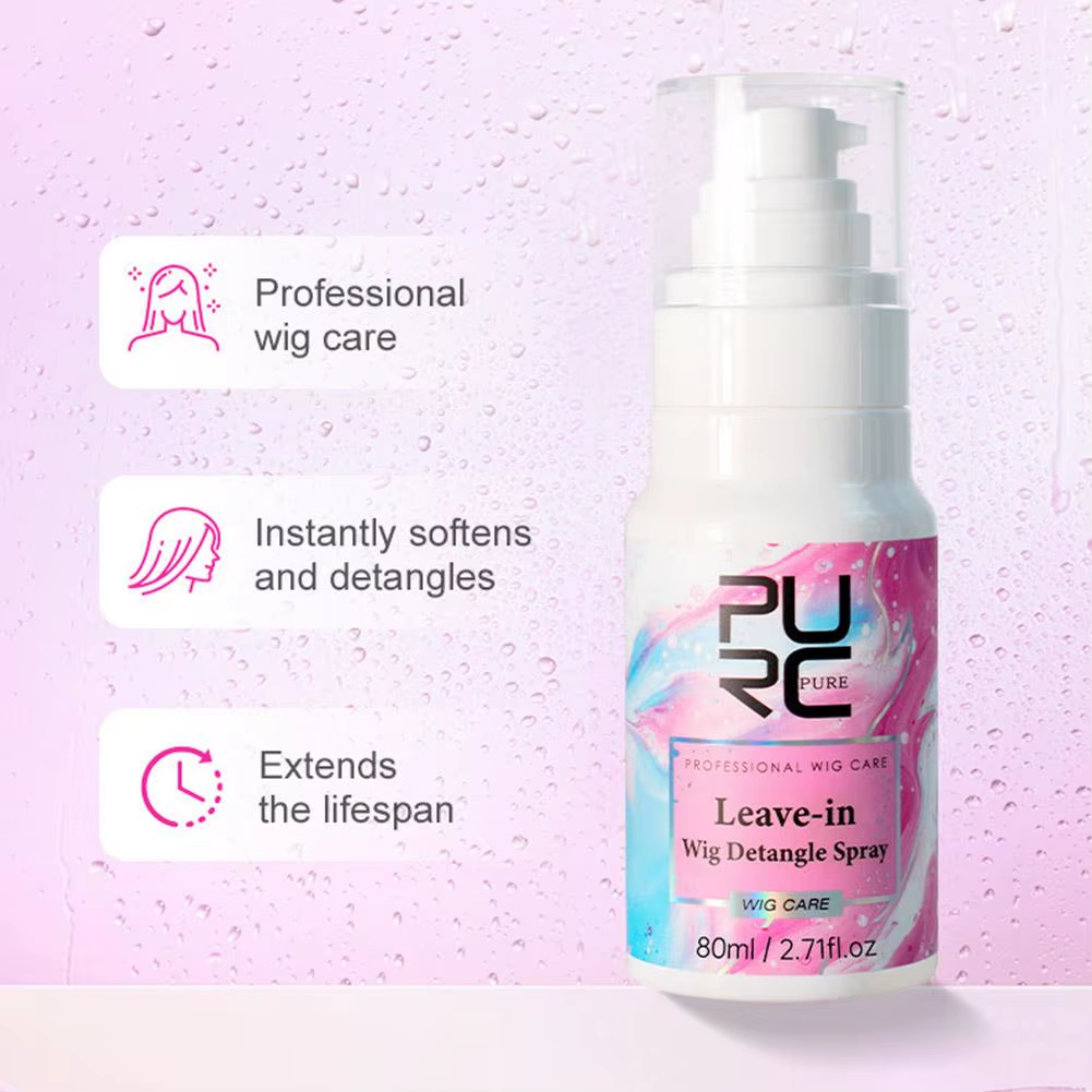 Anti-Frizz Spray Leave-In Wig Detangle Spray 80Ml Anti-Static Heat Protectant for Human/Synthetic Hair Smoothing Softness Anti-Frizz Velura